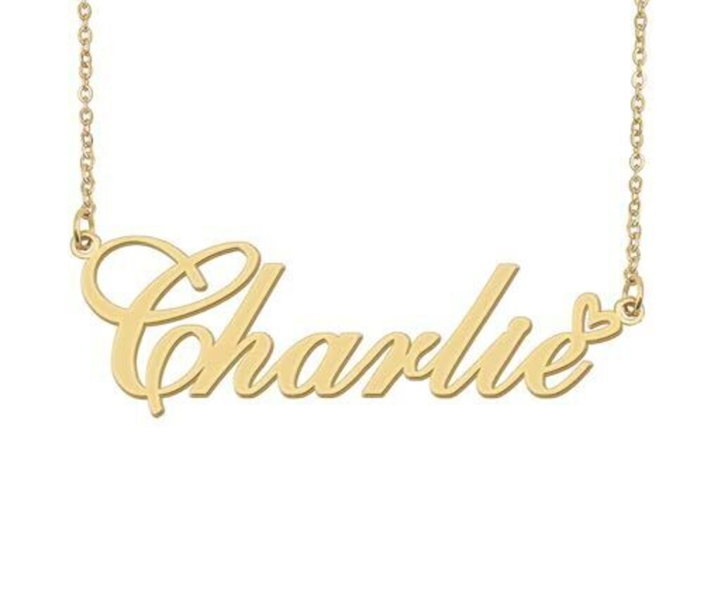 5430 Charlie Name Necklace Heart Charm Pendant 18k Gold Plated Stainless